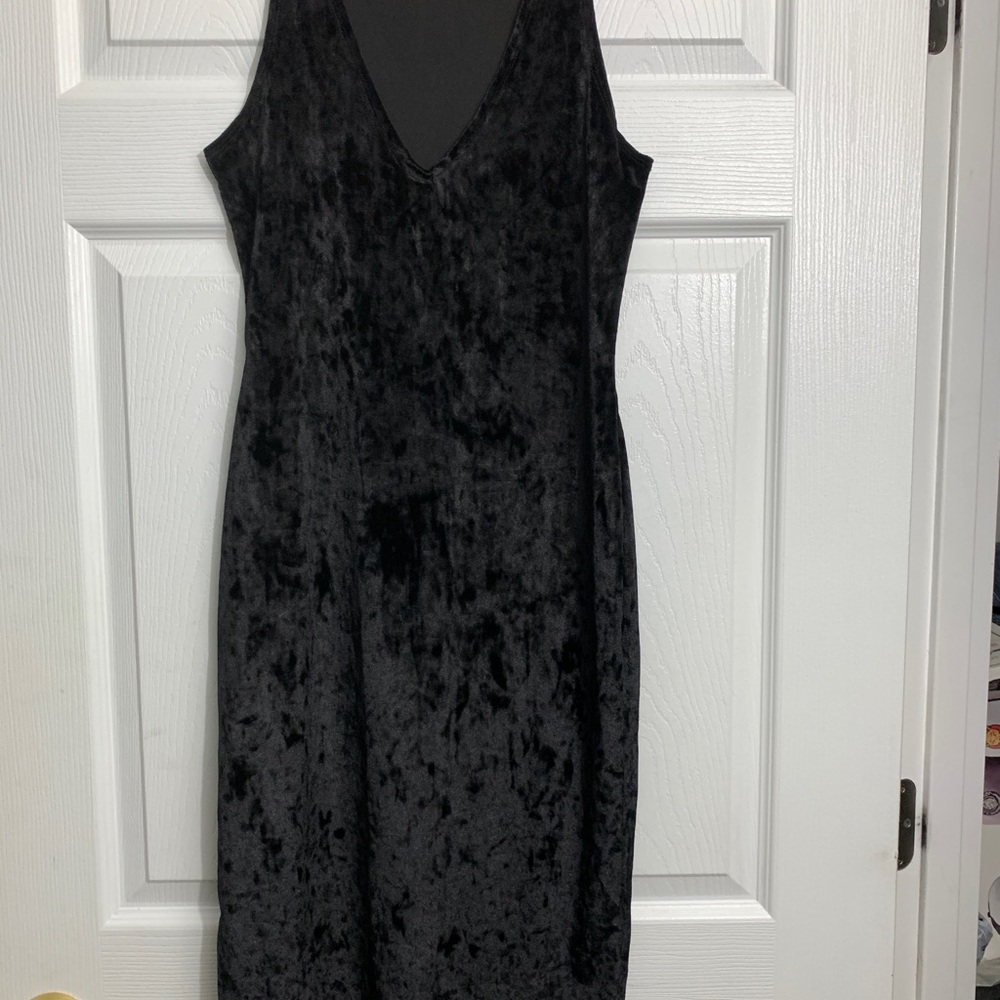 Black Velvet V-Neck Slip Dress